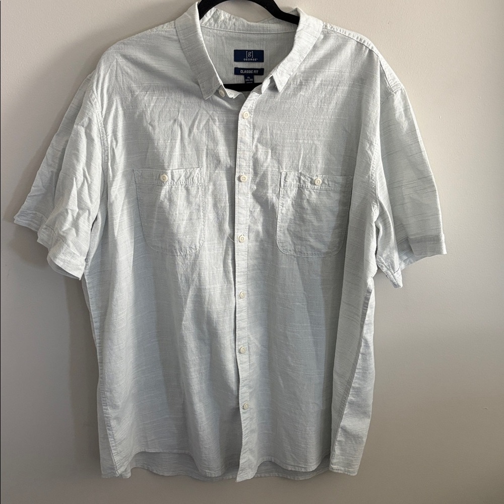 George Blue and White Striped Classic Fit Shirt